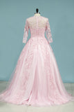 2024 Muslin Dresses Scoop A Line Prom Dresses Long Sleeves Tulle P4EACHSF