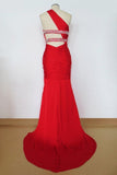 Elegant Prom Dresses 2024 Red Sheath/Column One Shoulder Chiffon PJ7S56G1