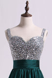 2024 Straps A Line Short/Mini Prom Dress Beaded Bodice With Pleated PNN7DJ99