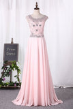 2024 Beaded Bodice Prom Dresses A Line Scoop Chiffon PCQYHAG2