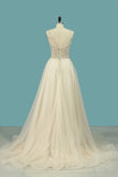 2024 A Line Spaghetti Straps Wedding Dresses Beaded Bodice Tulle PM1ABSQG