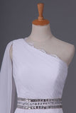 2024 White Prom Dress One Shoulder Pleated Bodice Sheath Beaded Waistline Chiffon PDDN6RT3