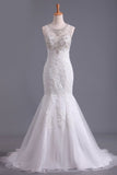 2024 Scoop Wedding Dresses Mermaid/Trumpet Sweep Train Tulle With Applique PQ9KDDDK