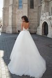 A line Long Sleeve Tulle White Lace Appliques Wedding Dresses Long Wedding Gowns