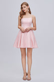 Pink Spaghetti Strap A Line Backless Short Homecoming Dresses