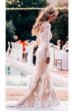 Long Sleeve Round Neck Lace Applique Wedding Dresses Vintage Mermaid PEEYBL3P