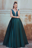 2024 V Neck Satin Prom Dresses With Ruffles Bodice P7GBS5SQ