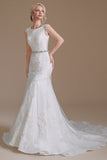 Mermaid Appliques Tulle Chapel Train Wedding Dresses With Belt