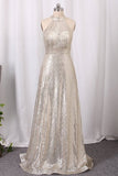 2024 Prom Dresses High Neck Open Back Sequins P3347CJH