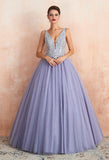 Sleeveless Light Purple Tulle Ball Gown Prom Dresses