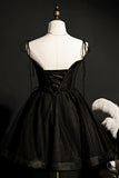 Elegant Black Spaghetti Straps Tulle Short Homecoming Dresses