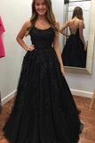 Spaghetti Straps Floor Length Prom Dress With Appliques Long Evening Dress Lace PA6CS21D