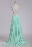 2024 See-Through Scoop A Line Chiffon Prom Dresses With Applique PC3X4HSN