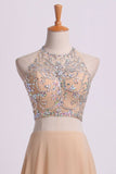 2024 Sexy Prom Dresses Halter Two Pieces A Line With Flowing Chiffon PK63BCD7