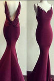 Sexy Mermaid Long Spaghetti Maroon Prom Dress Ball Gown Prom Dresses