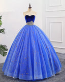 Ball Gown Sweetheart Strapless Blue Prom Dresses with Beading, Tulle Quinceanera Dresses STI15073