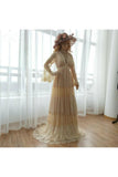 A Line Long Sleeves Deep V Neck Lace Backless Wedding Dresses Long Bridal STIPBASH993