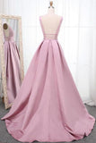 Simple V Neck Sleeveless Long Prom Dress A Line Ruched Long PSDB345R