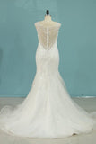 2024 Mermaid/Trumpet Wedding Dresses V-Neck Chapel Train Tulle With PE4LMZMJ