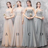 Elegant Off Shoulder Floor Length Tulle Prom Dress, Lace up Bridesmaid Dresses STI15185