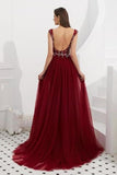 V Neck Sleeveless Tulle Long Prom Dress With PGZEDTQ4