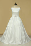 2024 Vintage Wedding Dresses Boat Neck A Line Satin PB4ZJBYQ