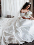 Ball Gown Off the Shoulder Satin White Sweetheart Wedding Dresses, Wedding Gowns STI15062