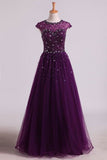 2024 Prom Dress Scoop A Line/Princess Open Back Tulle With PY4ABRSH