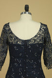 2024 Mother Of The Bride Dresses Scoop 3/4 Length Sleeve Dark Navy Spandex & Lace With P243GPXH