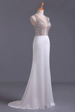 2024 Scoop Column Prom Dresses Beaded Bodice Spandex & Tulle Sweep PJ3XYQD1