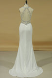 2024 Sheath Halter Beaded Bodice Prom Dresses Spandex PQDPGHLP