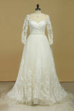 2024 Plus Size Bateau Wedding Dresses 3/4 Length Sleeve With Applique PYCXKHN9