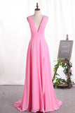 2024 Prom Dresses V Neck Chiffon With Slit PTRX7LGK