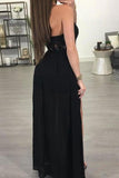 Sexy Black Long Prom Dresses With Appliques PYF2M4Y5