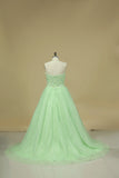 2024 New Arrival Sweetheart Prom Dresses A Line Tulle Sweep Train With PPBDHYSP