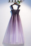 Unique A Line Ombre Purple Beading Prom Dresses with Lace up, Long Dance Dresses STI15603