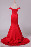 2024 Off The Shoulder Prom Dresses Satin Sweep Train PP17BEH7