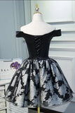 Black Satin Off the Shoulder Cute Homecoming Dresses Short Prom Dress Hoco Gowns STI14967