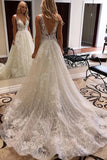 Luxurious Ball Gown V Neck Open Back Ivory Lace Wedding DressesSequins Beach PFFA9DL6