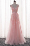 2024 New Arrival V Neck Tulle With Applique And Sash A Line P33L1JTP