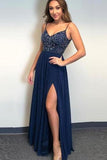 Spaghetti Strap Floor Length Prom Dresses With Slit V PL6DF3ZS