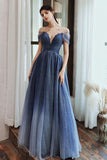 Charming A Line Blue Ombre Tulle Prom Dresses with Open Back, Evening STI20394