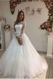 2024 Wedding Dresses A-Line Bateau Court Train Long Sleeves Tulle PBFA9BMC