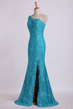 2024 One-Shoulder Sheath Prom Dresses Beaded Lace Floor-Length Zipper P59H24GR