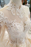 2024 Luxury Wedding Dresses High Neck A-Line Lace Half Sleeves Open Back PQB1S7T4