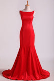 2024 Open Back Prom Dresses Stretch Satin Scoop Sweep PACYAJFG