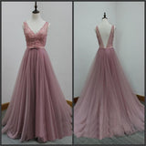 V-Back Tulle A-line Discount Party Cocktail Evening Long Prom Dresses Online