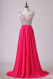 2024 Prom Dresses A Line Sweetheart Chiffon Sweep Train With Beads And P6HL7638