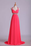 Chiffon Halter Prom Dress Sexy A Line Court Train