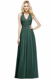 Lace Chiffon Prom Dresses Beading Applique A Line V Neck P2C3FLSL